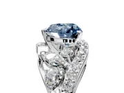 Halo Engagement Ring Setting for Fancy Blue Heart-Shaped Center with Marquise and Pave Bypass Band and Prong Head in Sterling Silver