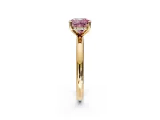 Hidden Halo Engagement Ring Setting for Fancy Pink Cushion Cut Center with Thin Round-Wire Band and Prong Head in Yellow Gold