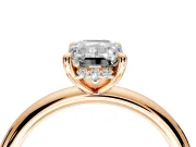 Hidden Halo Engagement Ring Setting for Emerald Cut Center with Thin Rounded Band and Prong Head in Rose Gold