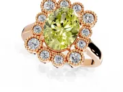 Cluster Halo Engagement Ring Setting for Fancy Yellow Oval Center with Milgrain Bezel Accents and Prong Head in Rose Gold