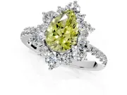 Floral Halo Engagement Ring Setting for Fancy Yellow Pear-Shaped Center with Pave Accents and Prong Head in Sterling Silver