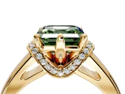 Solitaire Engagement Ring Setting for Fancy Green Asscher Cut Center with Wide Band, Pave Collar and Prong Head in Yellow Gold