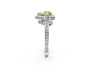 Halo Engagement Ring Setting for Fancy Yellow Heart-Shaped Center with Metal-Rimmed Halo, Pave Band and Prong Head in Platinum