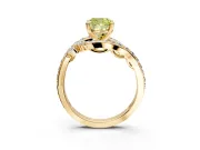 Solitaire Engagement Ring Setting for Fancy Yellow Cushion Cut Center with Pave Bypass Twist Band and Prong Head in Yellow Gold