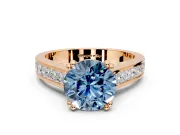 Solitaire Engagement Ring Setting for Fancy Blue Round Cut Center with Channel Band and Double Claw Prong Head in Rose Gold