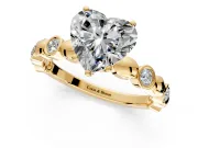 Solitaire Engagement Ring Setting for Heart-Shaped Center with Beaded Bezel Station Band and Prong Head in Yellow Gold