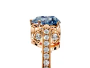 Cathedral Engagement Ring Setting for Fancy Blue Heart-Shaped Center with Antique-Style Pave Band and Prong Head in Rose Gold