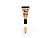 Leaf Engagement Ring Setting for Fancy Black Emerald Cut Center with Milgrain Accent Band and Prong Head in Yellow Gold