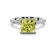 Solitaire Engagement Ring Setting for Fancy Yellow Princess Cut Center with Alternating Size Accents and Prong Head in Platinum