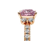 Paired Accent Engagement Ring Setting for Fancy Pink Princess Cut Center with Pave Band and Prong Head in Rose Gold