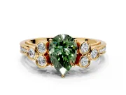 Cluster Engagement Ring Setting for Fancy Green Pear-Shaped Center with Bezel Accent Clusters and Prong Head in Yellow Gold