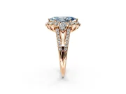 Halo Engagement Ring Setting for Fancy Blue Marquise Center with Two-Strand Split Shank and Prong Head in Rose Gold