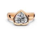 Solitaire Engagement Ring Setting for Heart-Shaped Center with Wide Band and Bezel Head in Rose Gold