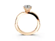 Solitaire Engagement Ring Setting for Round Cut Center with Milgrain-Edged Pave Band and Prong Head in Rose Gold