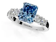 5 Stone Engagement Ring Setting for Fancy Blue Radiant Cut Center with Plain Band and Prong Head in White Gold