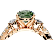 3 Stone Engagement Ring Setting for Fancy Green Cushion Cut Center with Pave Split Shank and Prong Head in Rose Gold