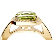 Bezel-Framed Halo Engagement Ring Setting for Fancy Yellow Asscher Cut Center with Pave Band and Prong Head in Yellow Gold