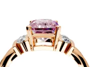 Solitaire Engagement Ring Setting for Fancy Pink Radiant Cut Center with Grooved Bar Accent Band and Prong Head in Rose Gold