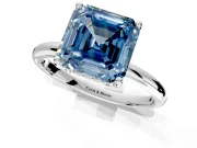 Hidden Halo Engagement Ring Setting for Fancy Blue Asscher Cut Center with Thin Round-Wire Band and Prong Head in White Gold