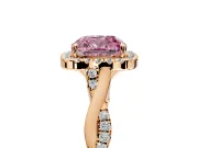 Halo Engagement Ring Setting for Fancy Pink Cushion Cut Center with Twist Band and Prong Head in Rose Gold