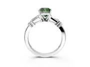 Bar-Set Engagement Ring Setting for Fancy Green Cushion Cut Center with Tapered Baguette Accents and Prong Head in Platinum