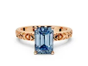 Solitaire Engagement Ring Setting for Fancy Blue Emerald Cut Center with XO Engraved Band and Prong Head in Rose Gold
