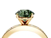 Solitaire Engagement Ring Setting for Fancy Green Round Cut Center with Channel Baguette Band and Prong Head in Yellow Gold