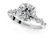 Cluster Engagement Ring Setting for Round Cut Center with Round Cut Accent Band and Prong Head in Sterling Silver