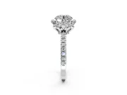 Halo Engagement Ring Setting for Round Cut Center with Openwork Halo, Pave Band and Prong Head in Sterling Silver