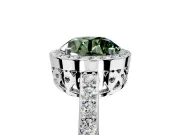 Halo Engagement Ring Setting for Fancy Green Round Cut Center with Heart-Shaped Openwork, Pave Band and Prong Head in Platinum
