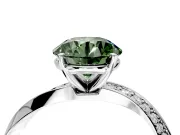 Side Accent Engagement Ring Setting for Fancy Green Round Cut Center with Accent Shoulders and Prong Head in Platinum