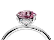 Hidden Halo Engagement Ring Setting for Fancy Pink Round Cut Center with Thin Rounded Band and Prong Head in Platinum