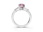 3 Stone Engagement Ring Setting for Fancy Pink Cushion Cut Center with Channel Baguette Accents and Prong Head in Platinum