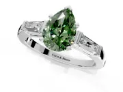 3 Stone Engagement Ring Setting for Fancy Green Pear-Shaped Center with Tapered Baguettes, Plain Band and Prong Head in Platinum