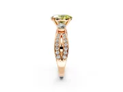 3 Stone Engagement Ring Setting for Fancy Yellow Oval Center with Pave Twist Band and Prong Head in Rose Gold
