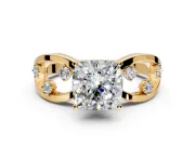Solitaire Engagement Ring Setting for Cushion Cut Center with Criss-Cross Accent Band and Prong Head in Yellow Gold