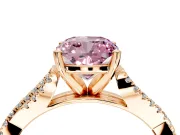 Solitaire Engagement Ring Setting for Fancy Pink Cushion Cut Center with Twisted Pave Split Shank and Prong Head in Rose Gold