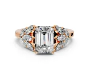 Leaf Cluster Engagement Ring Setting for Emerald Cut Center with Marquise Accents and Prong Head in Rose Gold