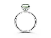 Low-Set Solitaire Engagement Ring Setting for Fancy Green Asscher Cut Center with Thin Plain Band and Prong Head in Platinum
