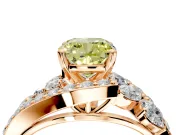 Halo Engagement Ring Setting for Fancy Yellow Cushion Cut Center with Marquise and Pave Bypass Band and Prong Head in Rose Gold