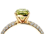 Solitaire Engagement Ring Setting for Fancy Yellow Emerald Cut Center with Domed Multi-Row Pave Band and Prong Head in Yellow Gold