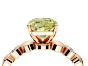 Solitaire Engagement Ring Setting for Fancy Yellow Cushion Cut Center with Beaded Bezel Station Band and Prong Head in Rose Gold
