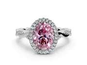 Halo Engagement Ring Setting for Fancy Pink Oval Center with Twist Band and Prong Head in Sterling Silver