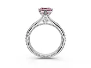 Solitaire Engagement Ring Setting for Fancy Pink Asscher Cut Center with Milgrain Cathedral Band and Prong Head in Sterling Silver
