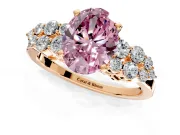 Cluster Engagement Ring Setting for Fancy Pink Oval Center with 2-Row Shoulder Clusters and Prong Head in Rose Gold