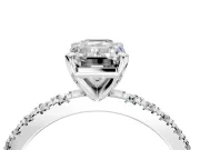 Solitaire Engagement Ring Setting for Emerald Cut Center with Fine Pave Band and Claw Prong Head in Platinum