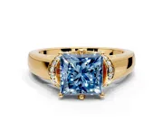 Solitaire Engagement Ring Setting for Fancy Blue Princess Cut Center with Wide Band, Pave Collar and Prong Head in Yellow Gold