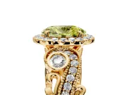 Milgrain Halo Engagement Ring Setting for Fancy Yellow Oval Center with Shoulder Bezels and Prong Head in Yellow Gold
