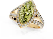 Halo Engagement Ring Setting for Fancy Yellow Marquise Center with Narrow Pave Split Shank and Prong Head in Yellow Gold