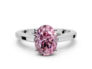 Solitaire Engagement Ring Setting for Fancy Pink Oval Center with Flat-Sided Plain Band and Prong Head in Sterling Silver